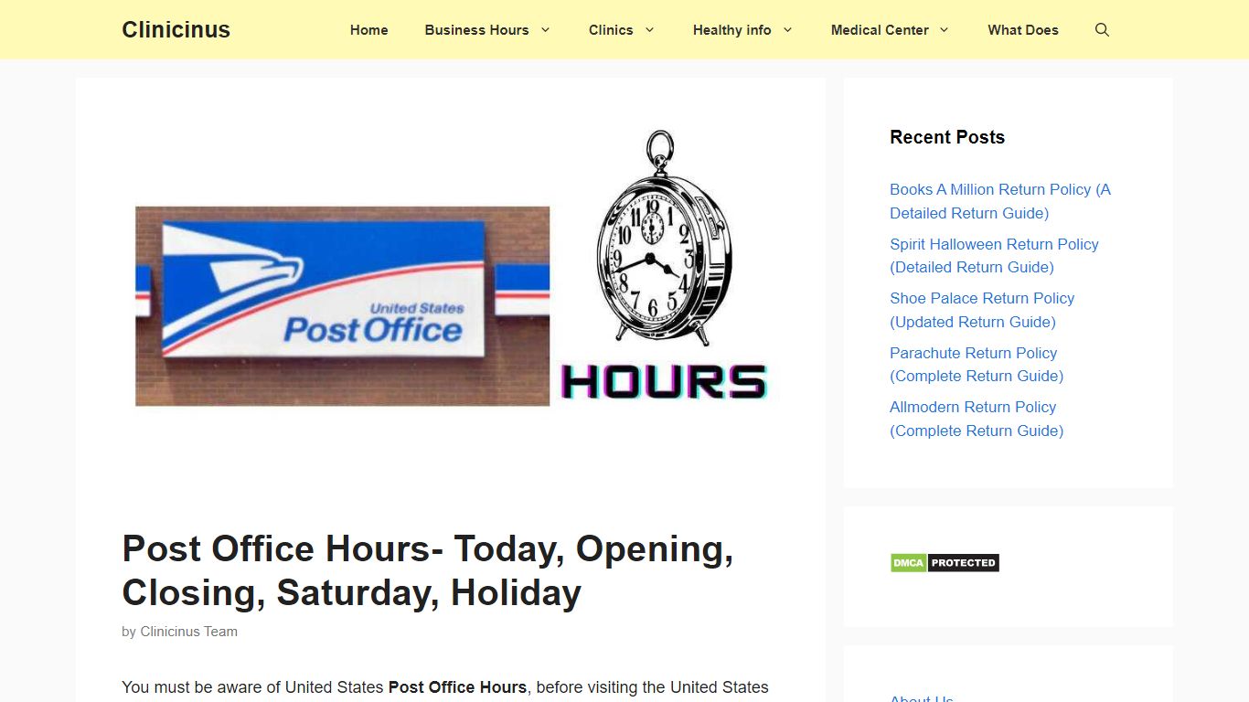 Post Office Hours- Today, Opening, Closing, Saturday, Holiday