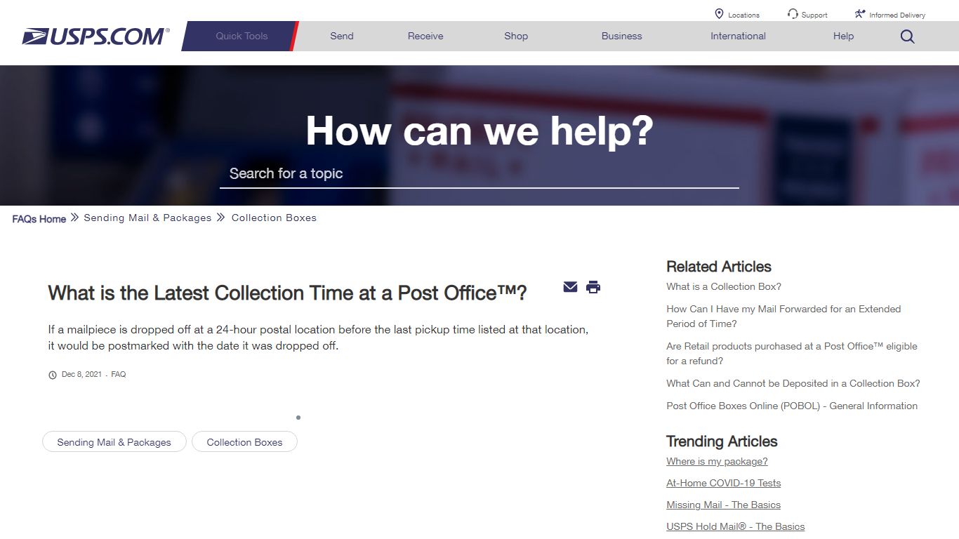 What is the Latest Collection Time at a Post Office™? - USPS